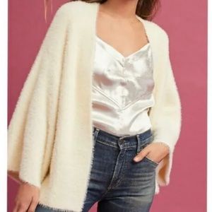 Anthropologie “sleeping on snow” white faux fur cardigan one size